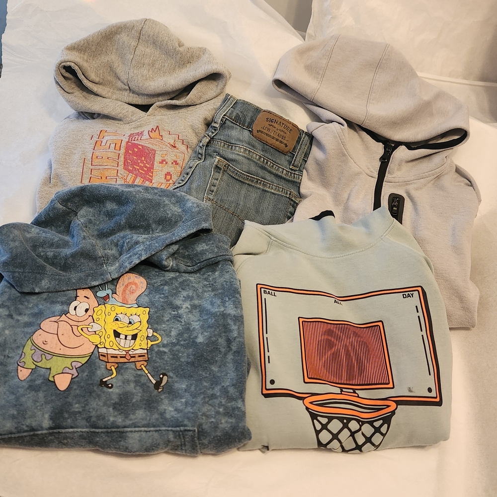 Old Navy Kids Hoodie Bundle in Light Blue, Heather Gray, Denim & Tie-Dye Blue
